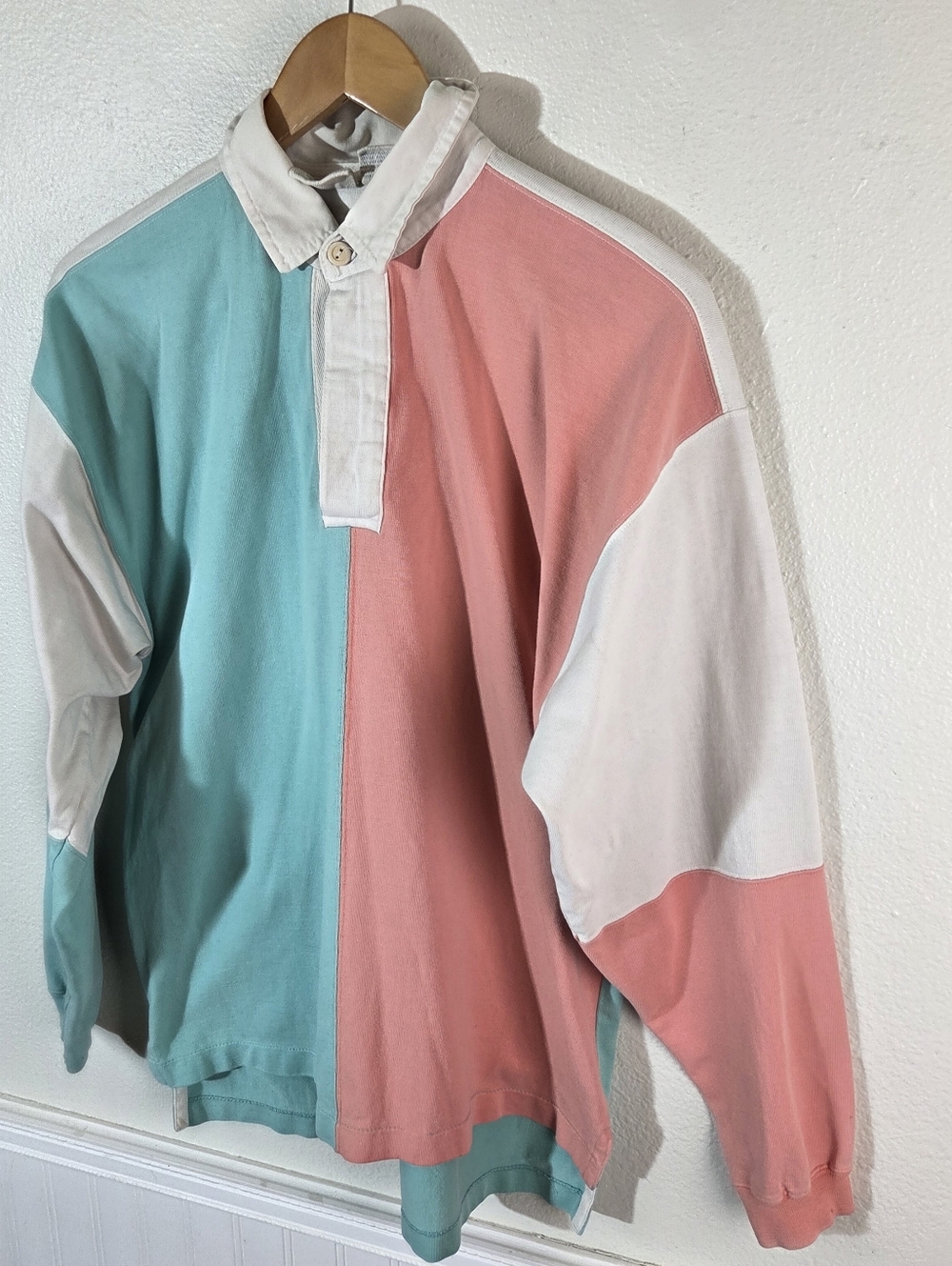 Vintage 90s Boundary Waters Colorblock Rugby Shirt Pullover Pastel Thick Cotton - Picture 3 of 16